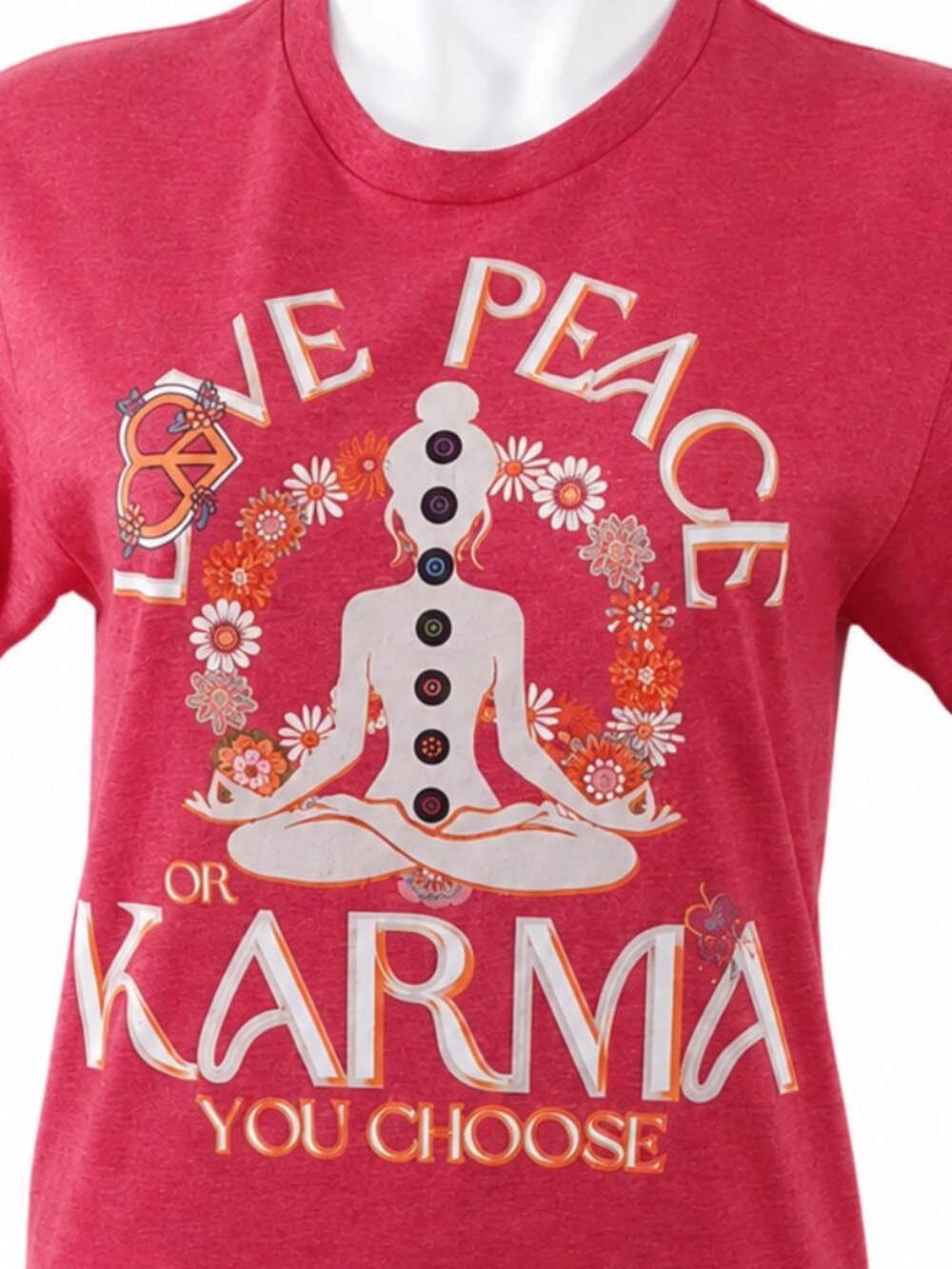 NWT small Unisex pink shirt Love Peace or Karma top. Yoga Chakra Spiritual gift